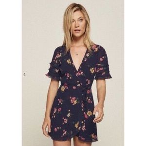 Reformation Blue Floral Wrap Dress Size:Small